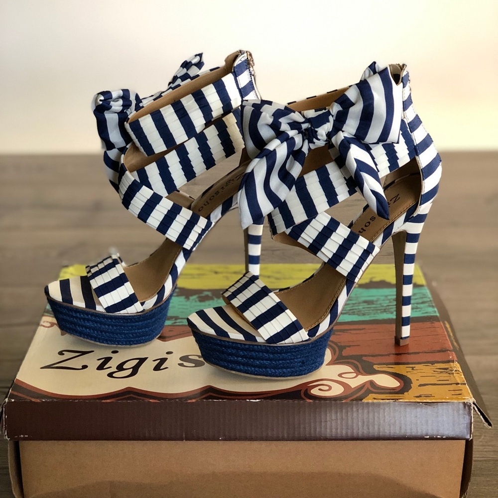 Zigi SoHo Blue and White stripe platform sandals